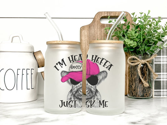 I'm Head Heffa Cow Cup Iced Coffee Cup Glass, Beer Can Glass, Cow Coffee Cup, Glass Cup Coffee Can Beer, Cow Soda Can Glass