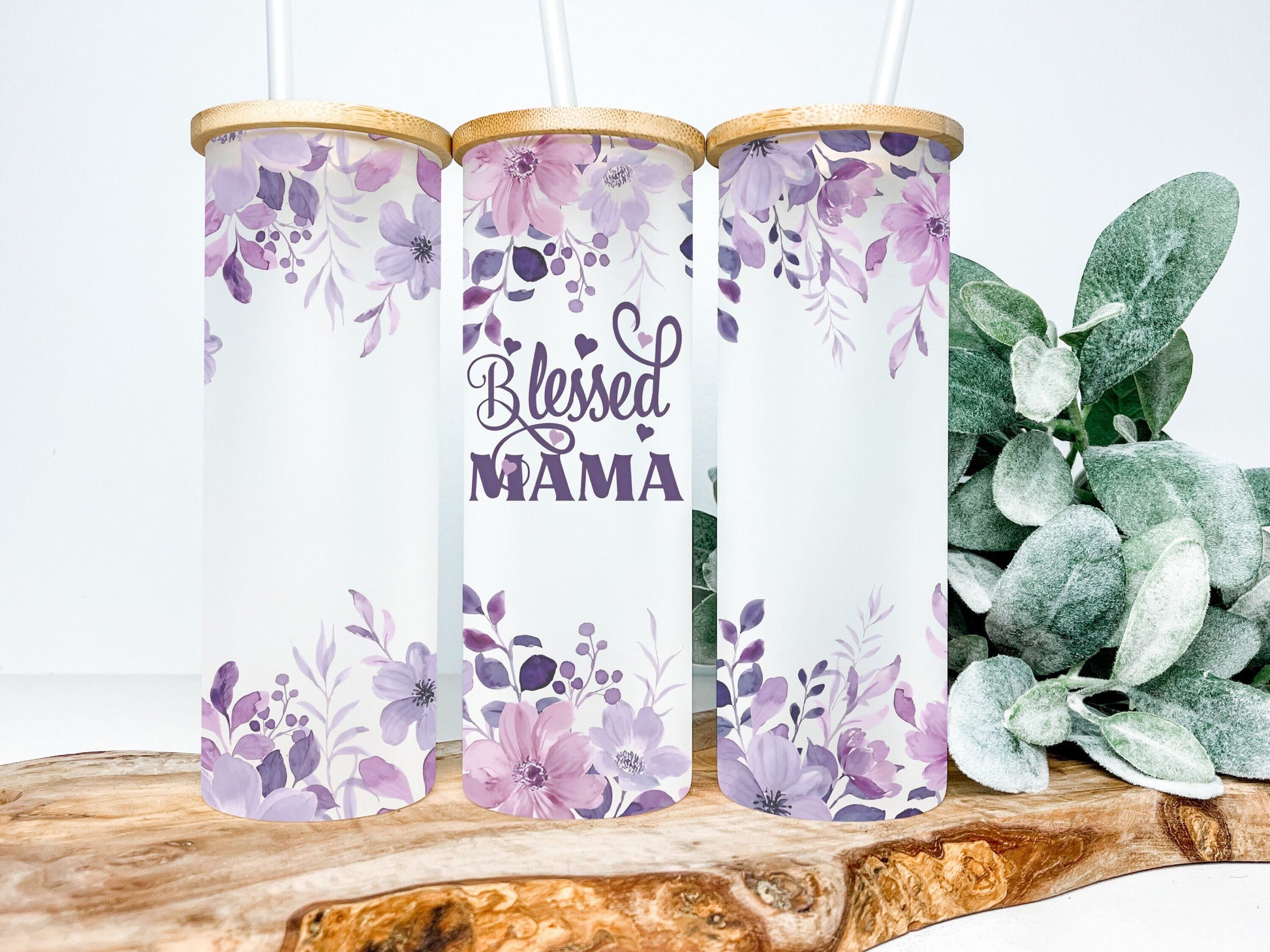 Blessed Mama 25oz Frosted Glass Tumbler, Blessed Mama Tumbler