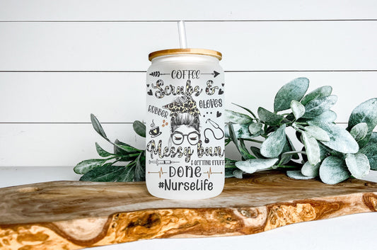 Coffee Scrubs and Rubber Gloves Nurse Life Cup Iced Coffee Cup Glass, Beer Can Glass, Nurse Life Iced Coffee Cup, Glass Cup Coffee Can Beer