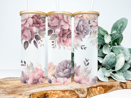 Floral 25oz Frosted Glass Tumbler, Floral Tumbler