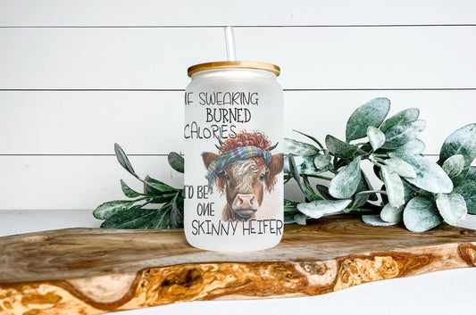 If Swearing Burned Calories Cow Cup Iced Coffee Cup Glass, Beer Can Glass, Highland Cow Coffee Cup, Glass Cup Coffee Can Beer