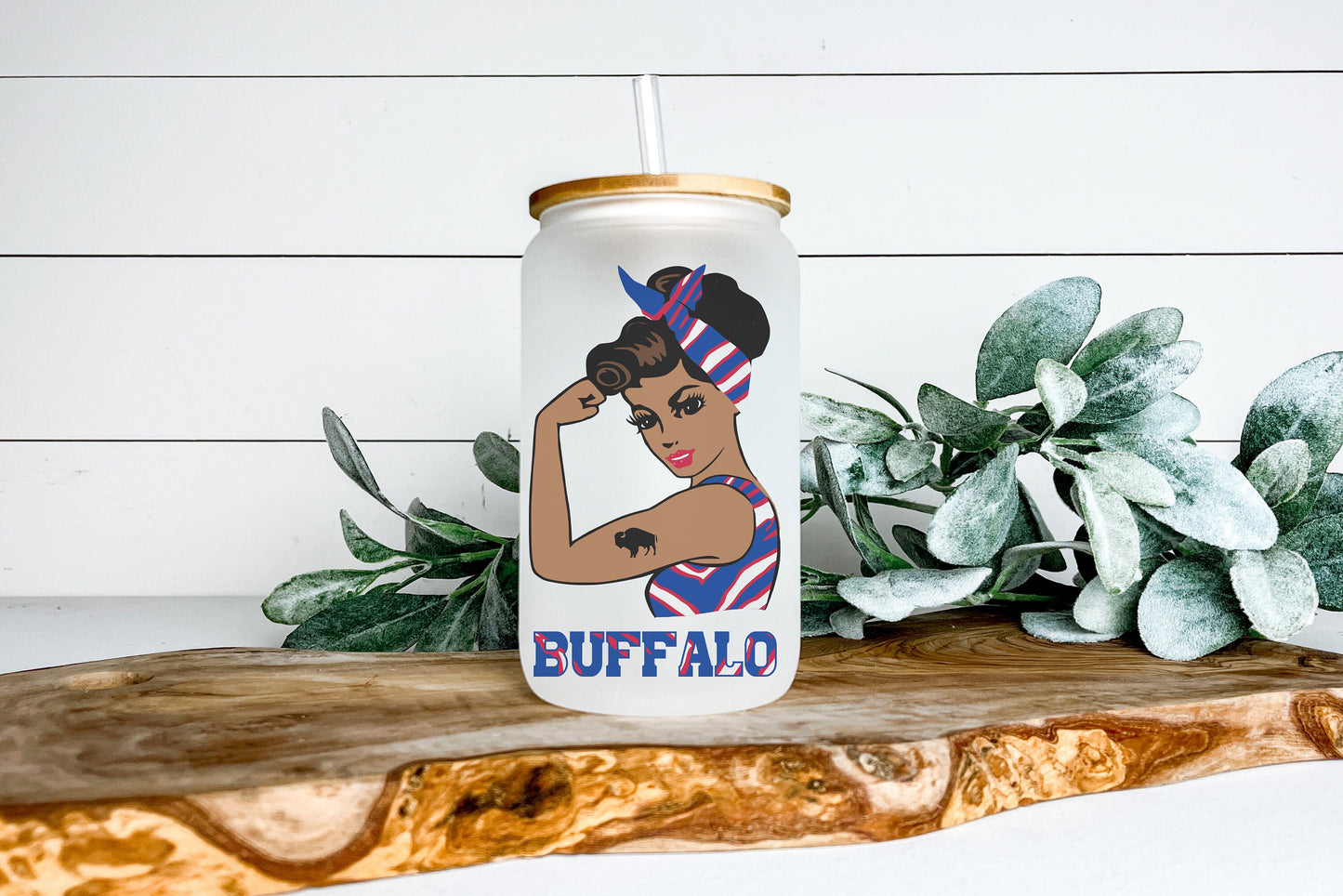 Buffalo Girl Iced Coffee Cup, Buffalo Girl Glass Can