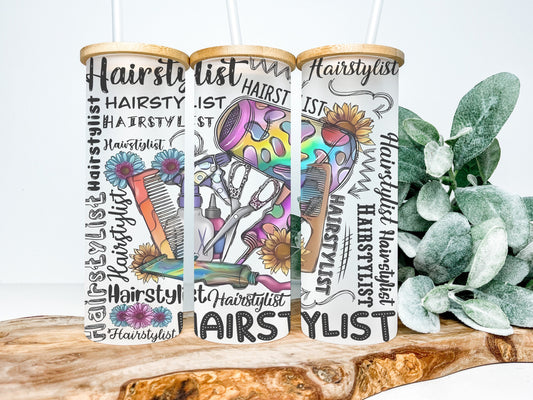 Hair Stylist 25oz Frosted Glass Tumbler, Hair Stylist Tumbler, Hair Stylist Frosted Tumbler Hair Stylist Tumbler