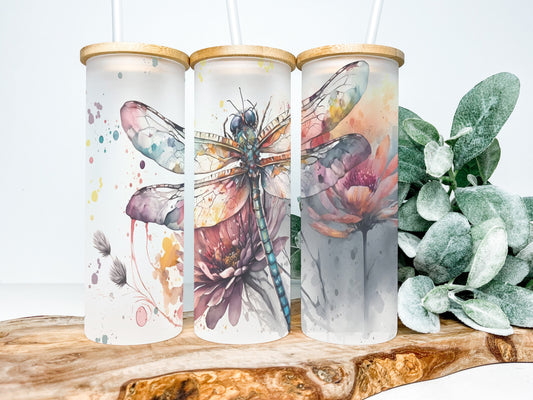 Dragonfly 25oz Frosted Glass Tumbler, Dragonfly Tumbler