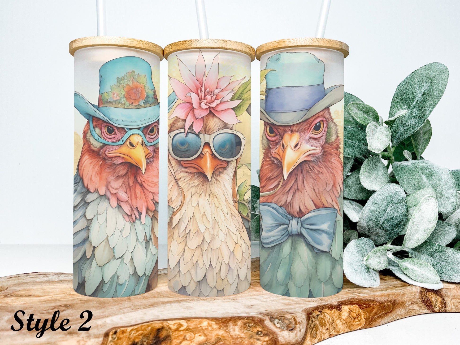 Chicken 25oz Frosted Glass Tumbler, Chicken Tumbler, Chicken Glass Tumbler