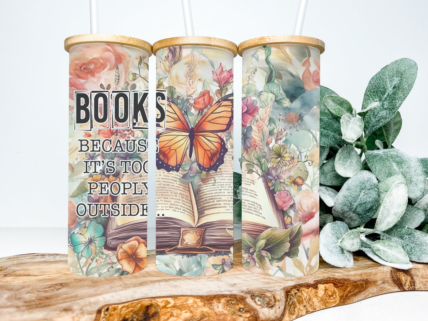 Books Because It's Too Peoply Outside 25oz Frosted Glass Tumbler, Books Because It's Too Peoply Outside Tumbler