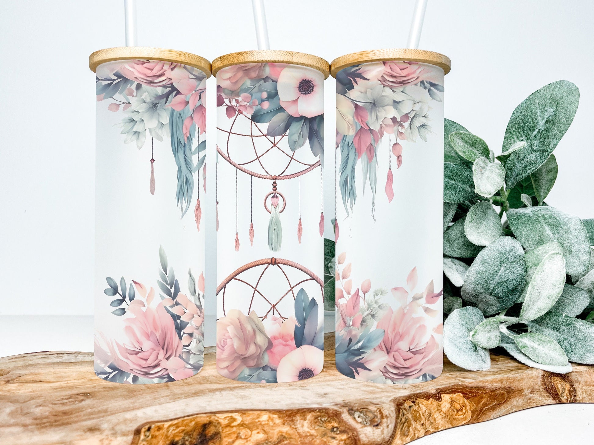 Boho 25oz Frosted Glass Tumbler, Boho Tumbler