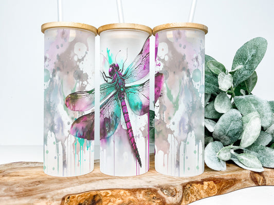 Dragonfly 25oz Frosted Glass Tumbler, Dragonfly Tumbler