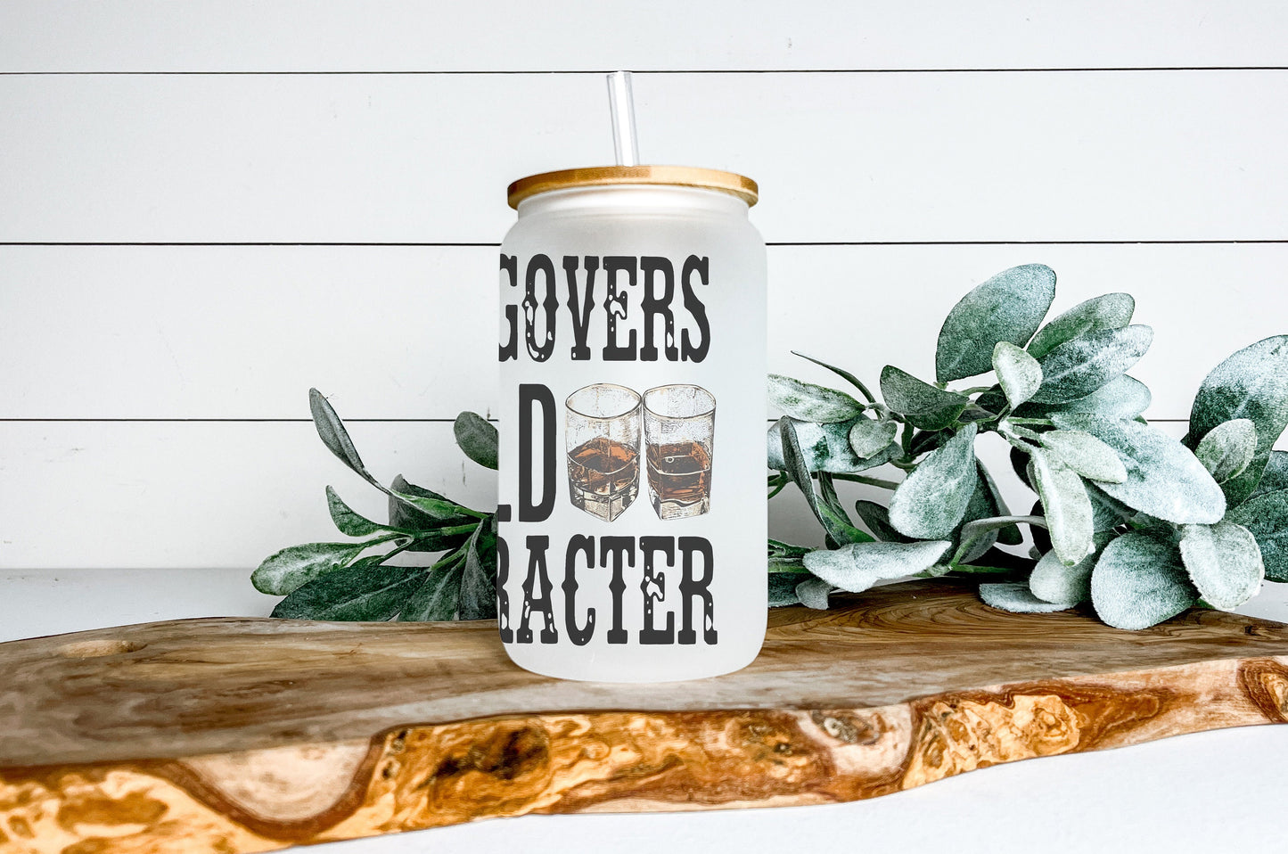 Hangovers Build Character Cup Iced Coffee Cup Glass, Beer Can Glass, Funny Coffee Cup, Glass Cup Coffee Can Beer, Sarcastic Soda Can Glass