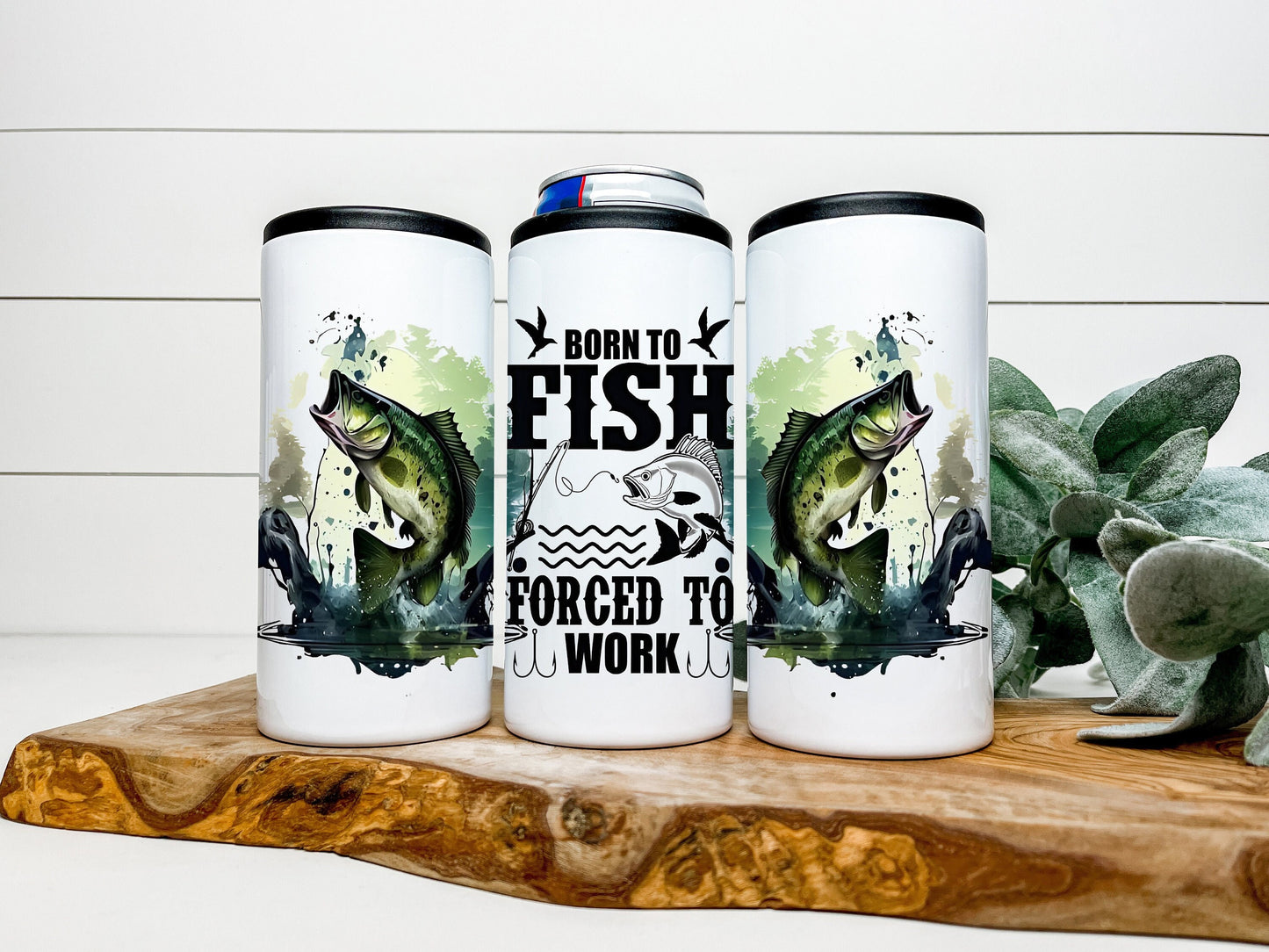 Born to Fish 4 in 1 Can Cooler, Fits all - Stainless Steel Can Cooler for 12oz Regular or Slim Cans & Bottles - Fishing Can Cooler