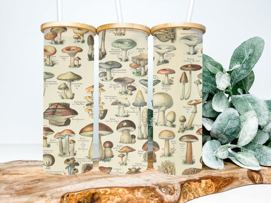 Cottagecore Mushroom 25oz Frosted Glass Tumbler, Cottagecore Tumbler, Mushroom Tumbler