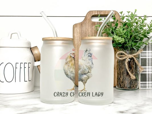 Crazy Chicken Lady Cup Iced Coffee Cup Glass, Beer Can Glass, Chicken Coffee Cup, Glass Cup Coffee Can Beer, Chicken Soda Can Glass