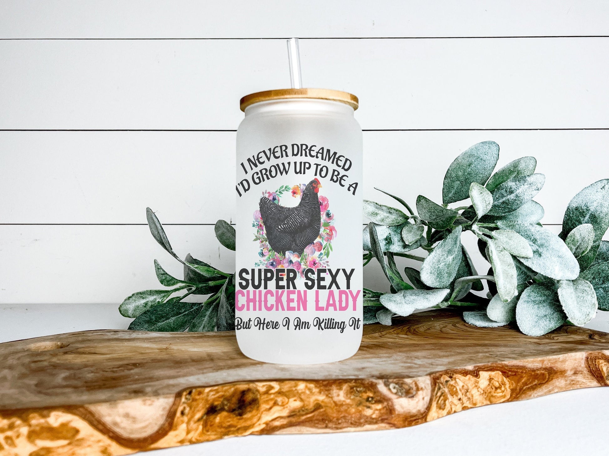 Sexy Chicken Lady Cup Iced Coffee Cup Glass, Beer Can Glass, Chicken Coffee Cup, Glass Cup Coffee Can Beer, Chicken Soda Can Glass