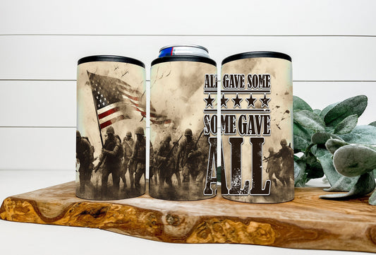 Veteran 4 in 1 Can Cooler, Fits all - Stainless Steel Can Cooler for 12oz Regular or Slim Cans & Bottles, Veteran Can Cooler