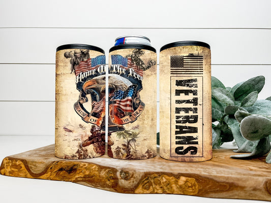 Veteran 4 in 1 Can Cooler, Fits all - Stainless Steel Can Cooler for 12oz Regular or Slim Cans & Bottles, Veteran Can Cooler