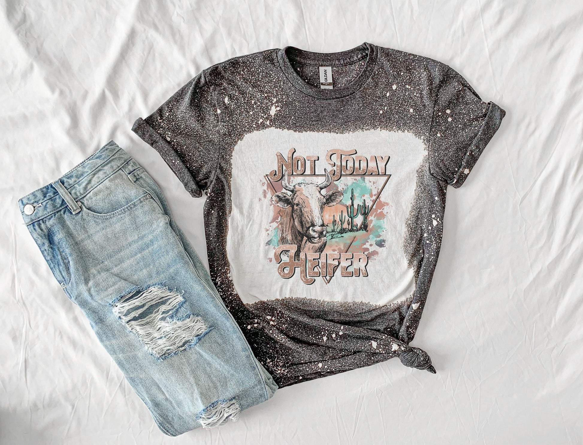 Western Not Today Heifer Shirt Tee, Western Cow Bleached Shirt, Country Western Bleached Shirt, Cow Shirt Tee