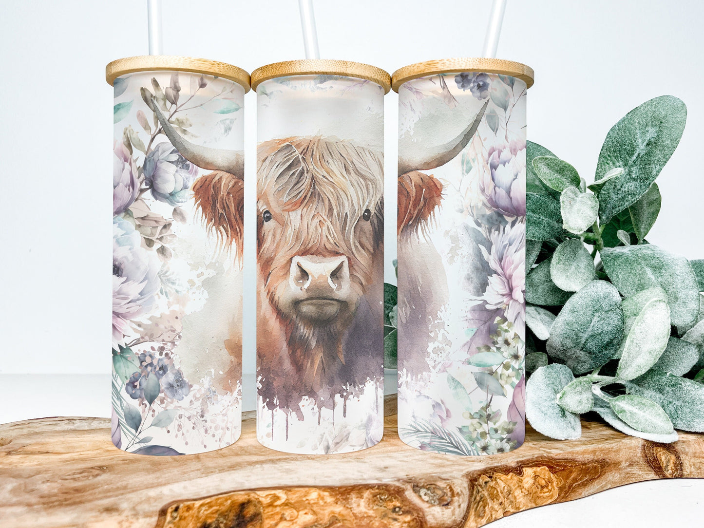 Highland Cow 25oz Frosted Glass Tumbler, Highland Cow Tumbler