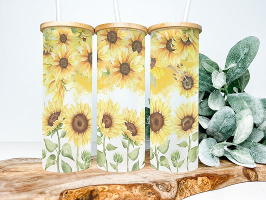 Sunflower 25oz Frosted Glass Tumbler, Sunflower Tumbler, Sunflower Frosted Tumbler