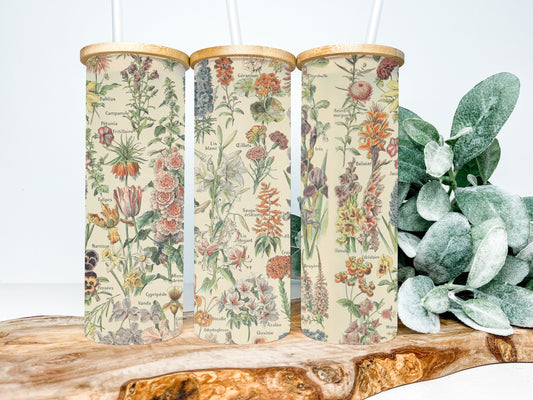 Cottagecore Floral 25oz Frosted Glass Tumbler, Cottagecore Tumbler, Vintage Flower Tumbler