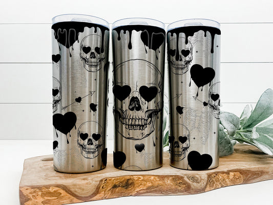 Skull Tumbler, Skull Skinny Tumbler, Valentines Day Tumbler Skelton Tumbler