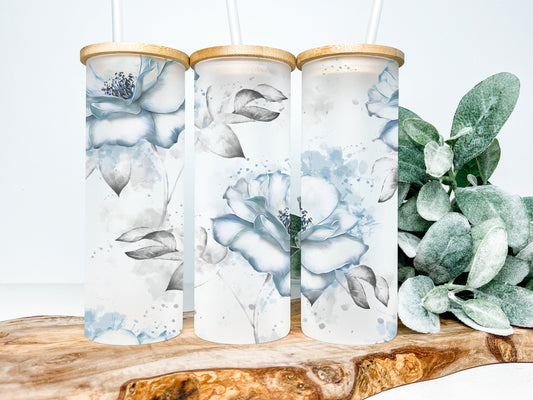 Floral 25oz Frosted Glass Tumbler, Floral Tumbler, Floral Frosted Tumbler