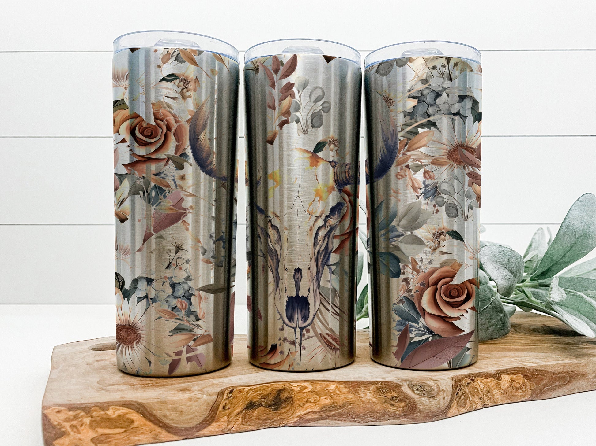 Western Bull Skull Tumbler, Bull Skull Skinny Tumbler, Gifts for Her