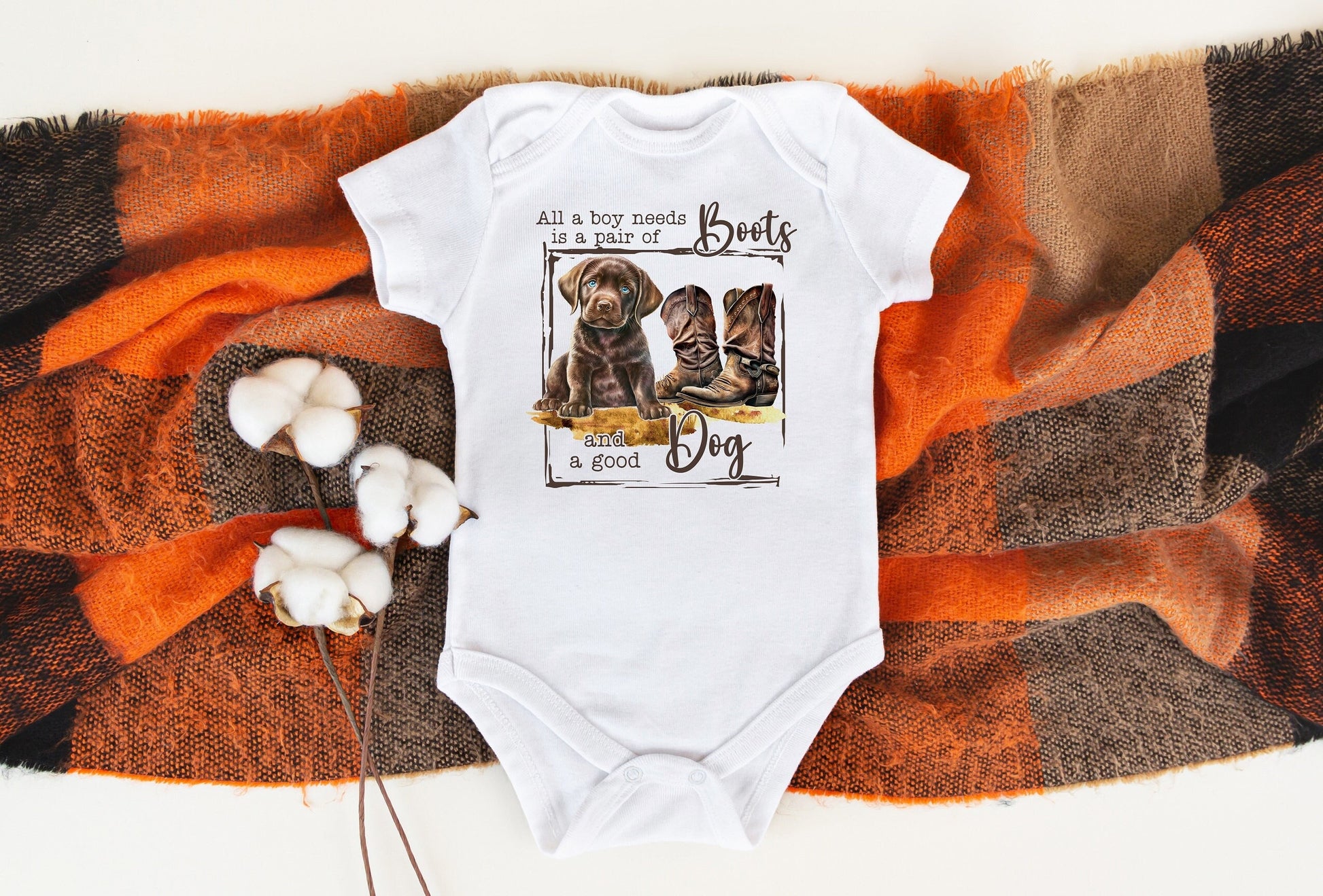 All a Boy Needs is a Pair of Boots and a Good Dog Bodysuit, All a Boy Needs Baby Creeper, Country Baby, Farming Baby