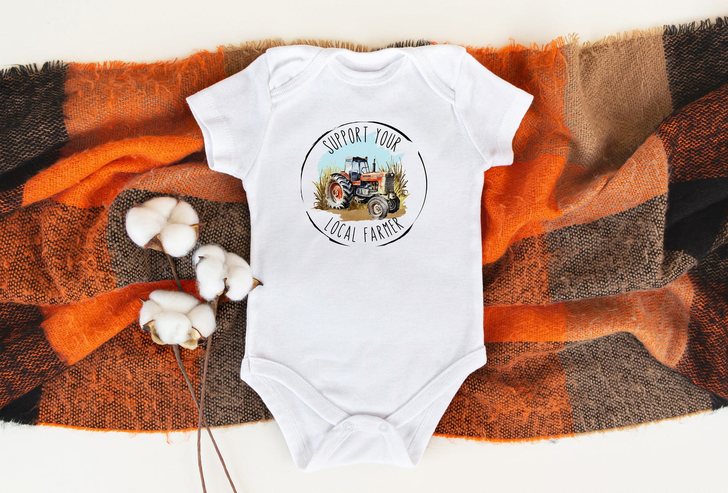 Support Your Local Farmer Bodysuit, Tractor Baby Creeper, Country Baby, Farming Baby