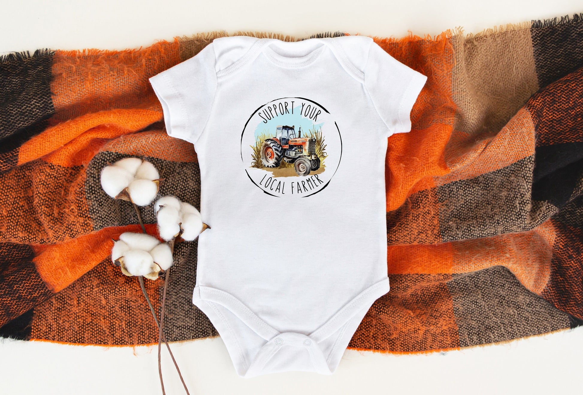 Support Your Local Farmer Bodysuit, Tractor Baby Creeper, Country Baby, Farming Baby
