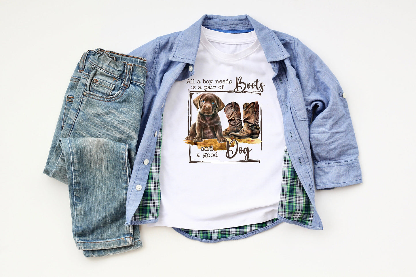 All A Boy Needs is a Pair of Boots and a Good Dog Youth Shirt Tee, Country Shirt Tee, All a Boy Needs Shirt