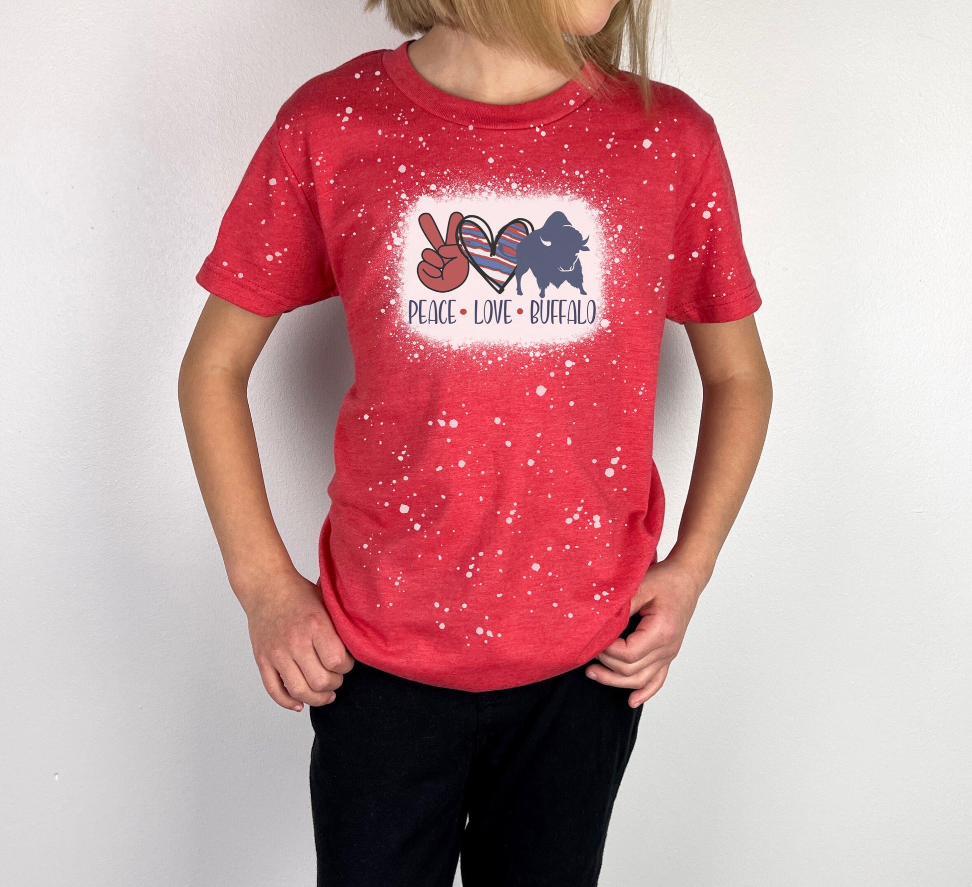Youth Peace Love Buffalo Shirt, Peace Love Buffalo Youth Bleach Shirt
