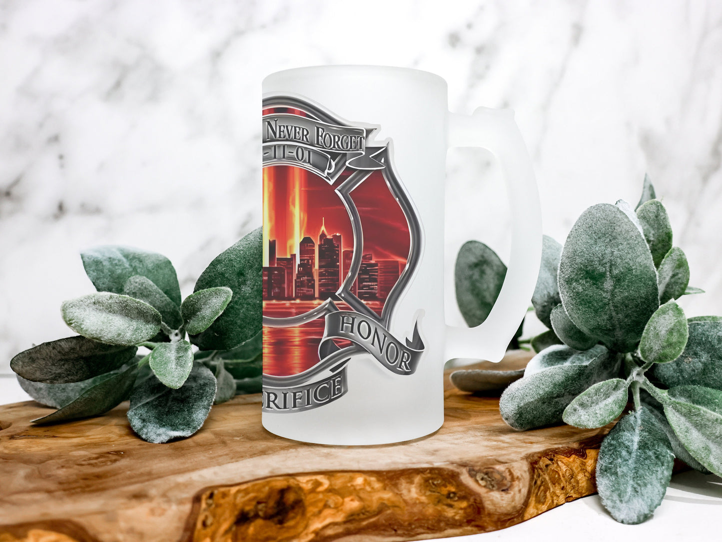 We Will Never Forget 9/11 Frosted Stein, Firefighter Beer Stein Beer Mug Firefighter Stein