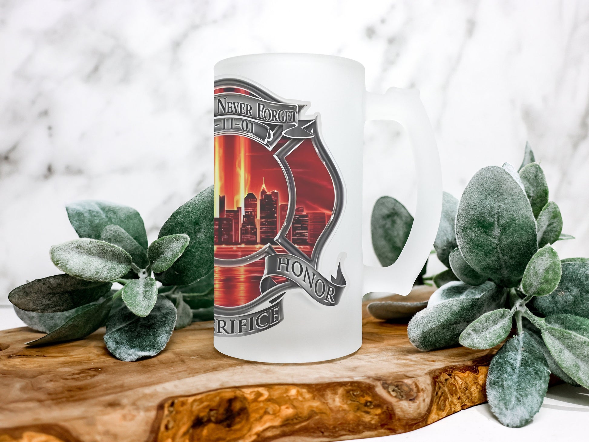 We Will Never Forget 9/11 Frosted Stein, Firefighter Beer Stein Beer Mug Firefighter Stein