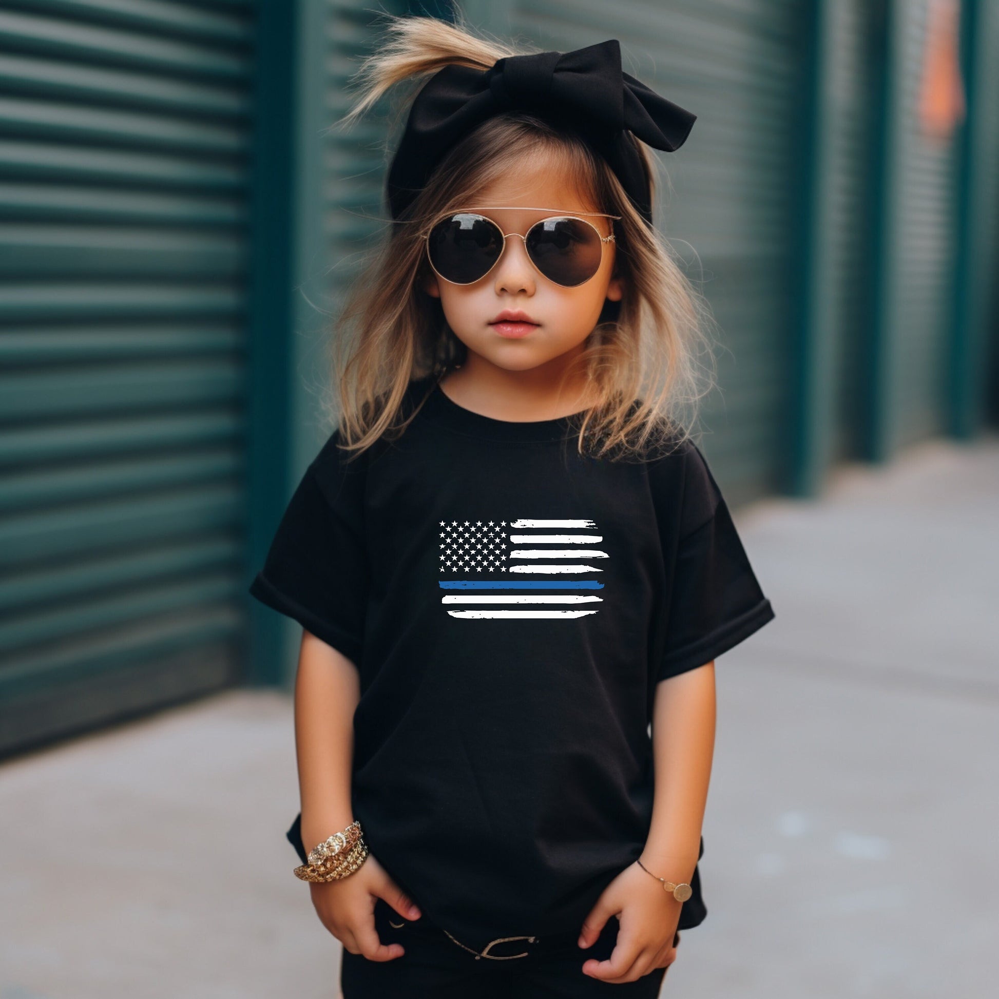 Thin Blue Line Toddler Tee Kid's Tee T-Shirt - Law Enforcement - Police Flag - American Flag - Blue Line Flag - Police