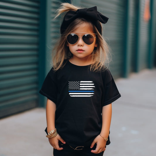 Thin Blue Line Toddler Tee Kid's Tee T-Shirt - Law Enforcement - Police Flag - American Flag - Blue Line Flag - Police