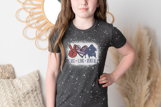 Youth Peace Love Buffalo Shirt, Peace Love Buffalo Youth Bleach Shirt