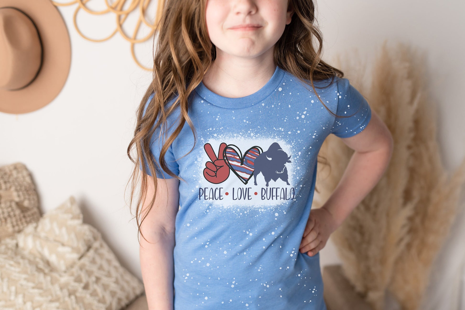 Youth Peace Love Buffalo Shirt, Peace Love Buffalo Youth Bleach Shirt