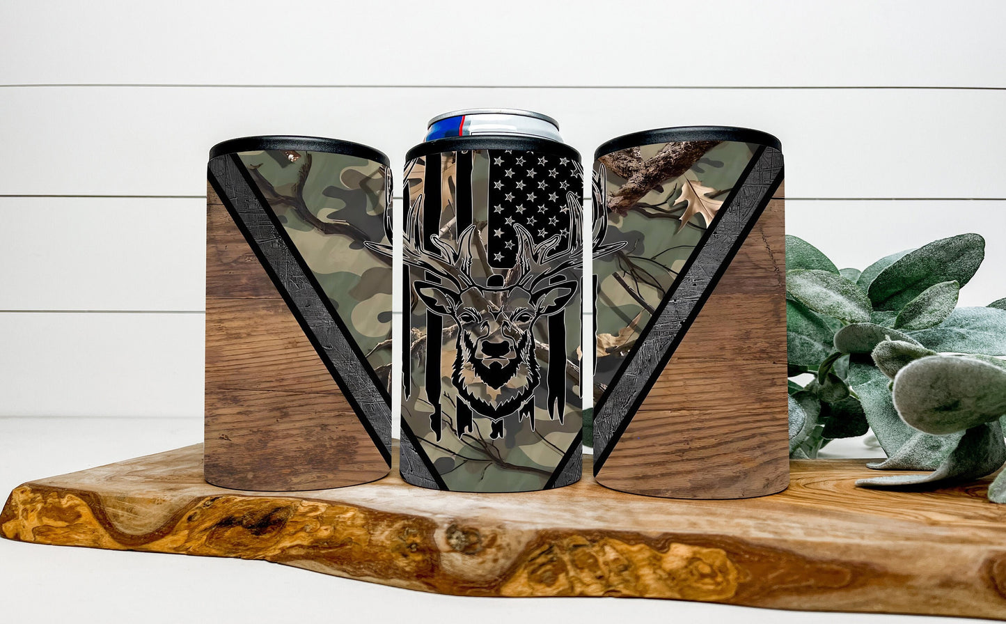Camo Buck 4 in 1 Can Cooler, Fits all - Stainless Steel Can Cooler for 12oz Regular or Slim Cans & Bottles - Camo Buck Can Cooler