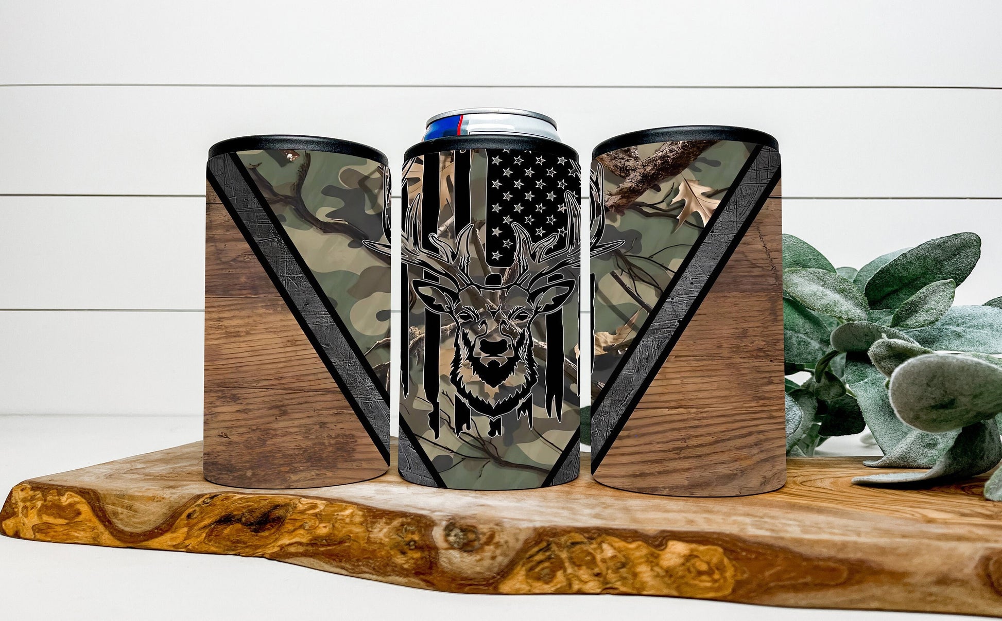 Camo Buck 4 in 1 Can Cooler, Fits all - Stainless Steel Can Cooler for 12oz Regular or Slim Cans & Bottles - Camo Buck Can Cooler
