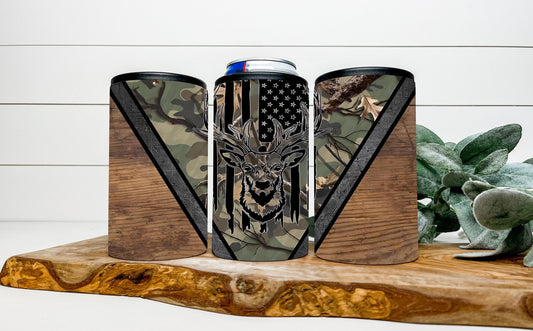 Camo Buck 4 in 1 Can Cooler, Fits all - Stainless Steel Can Cooler for 12oz Regular or Slim Cans & Bottles - Camo Buck Can Cooler