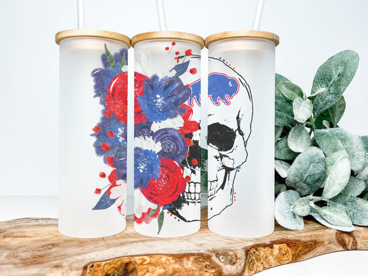 Buffalo Skull 25oz Frosted Glass Tumbler, Buffalo Tumbler, Buffalo Frosted Tumbler