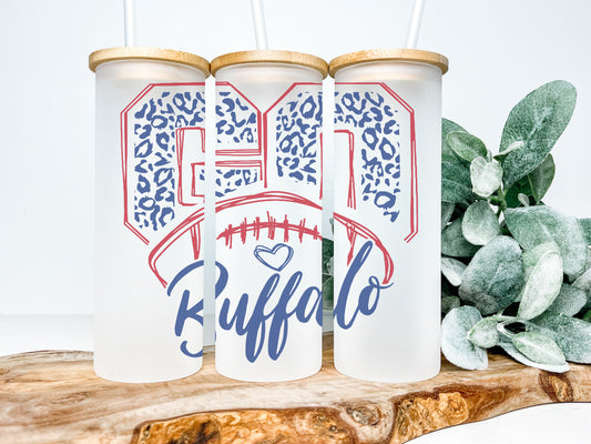 Go Buffalo 25oz Frosted Glass Tumbler, Buffalo Tumbler, Buffalo Frosted Tumbler