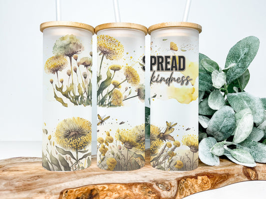 Spread Kindness Dandelion 25oz Frosted Glass Tumbler, Spread Kindness Dandelion Tumbler