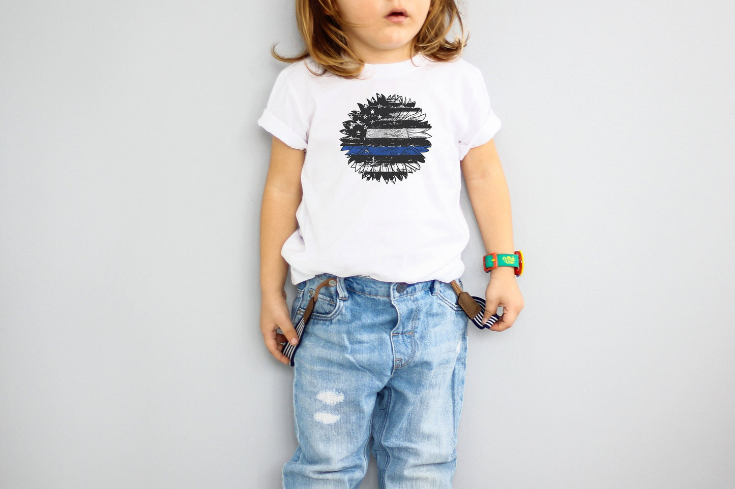 Thin Blue Line Flag Sunflower Youth Shirt Tee, Thin Blue Line Flag Youth Shirt Tee