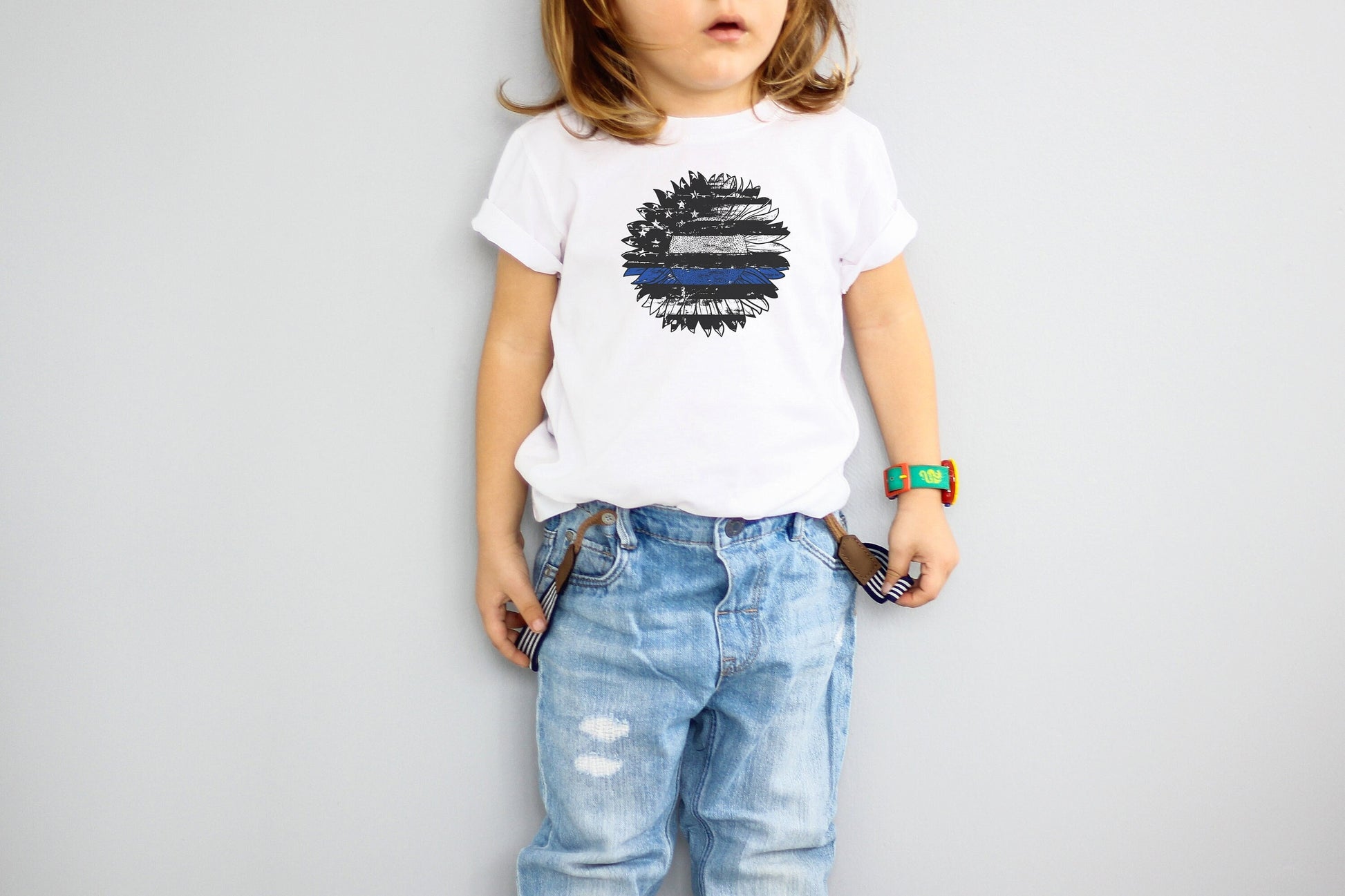 Thin Blue Line Flag Sunflower Youth Shirt Tee, Thin Blue Line Flag Youth Shirt Tee