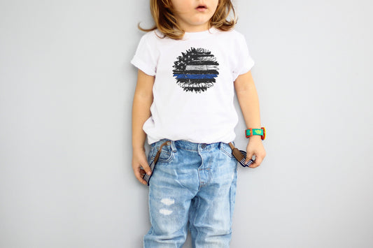 Thin Blue Line Flag Sunflower Youth Shirt Tee, Thin Blue Line Flag Youth Shirt Tee