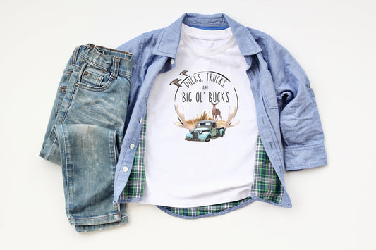 Ducks Trucks and Big Ol' Bucks Youth Shirt Tee, Country Shirt Tee