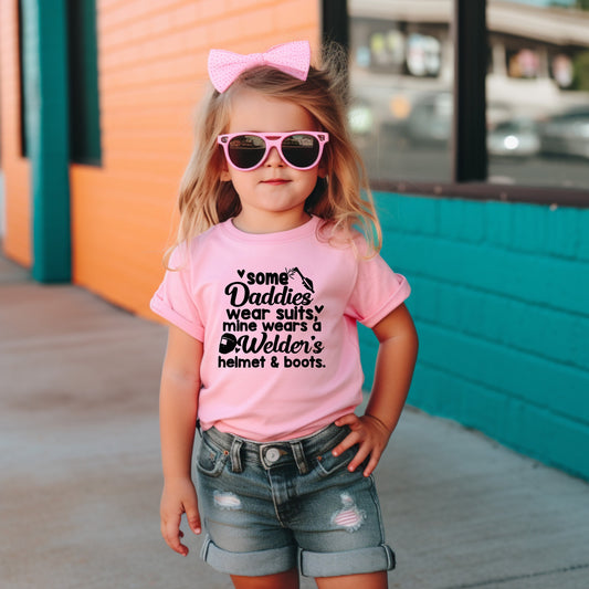 My Daddy's a Welder Toddler Tee Welder Kid's Tee T-Shirt - Welder - My Daddy Wears a Welders Helmet -Welder Love -Welder Gifts PINK or GREY
