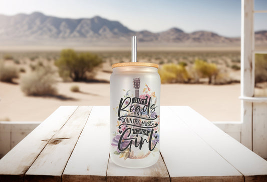 Dirt Roads and Country Music Cup Iced Coffee Cup Glass, Beer Can Glass Country Glass Cup Coffee Can Beer, Country Soda Can Glass