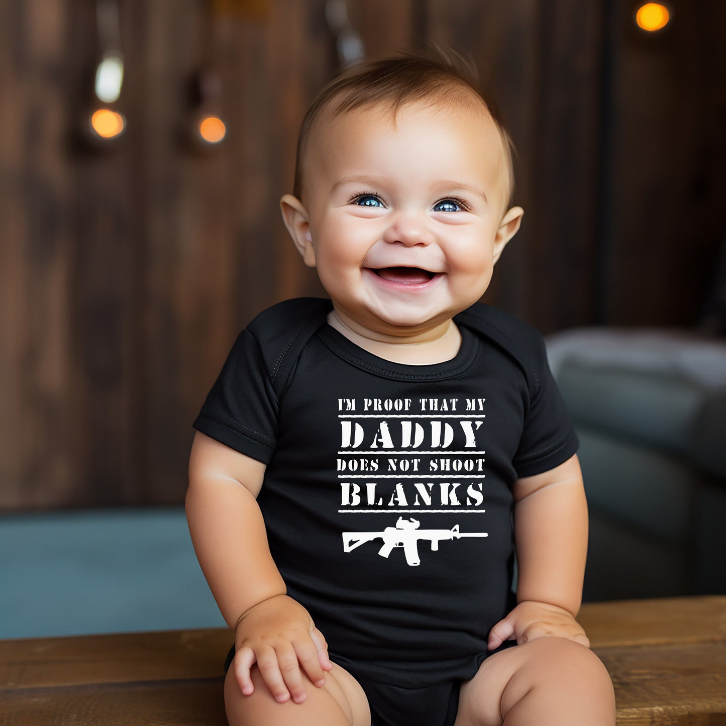 My Daddy Doesn't Shoot Blanks Creeper AR-15 Creeper Baby Clothes Bodysuit AR15 Guns Creeper Guns Baby Clothes Black Pink or Grey